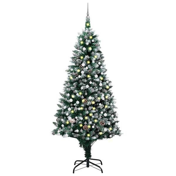 vidaXL Umelý vianočný stromček s LED a setom gulí a šiškami 240 cm