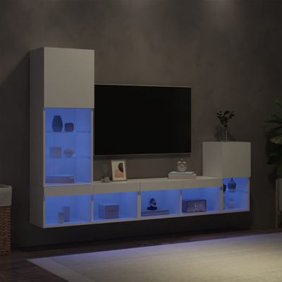 vidaXL 4-dielne TV nástenné skrinky s LED biele kompozitné drevo