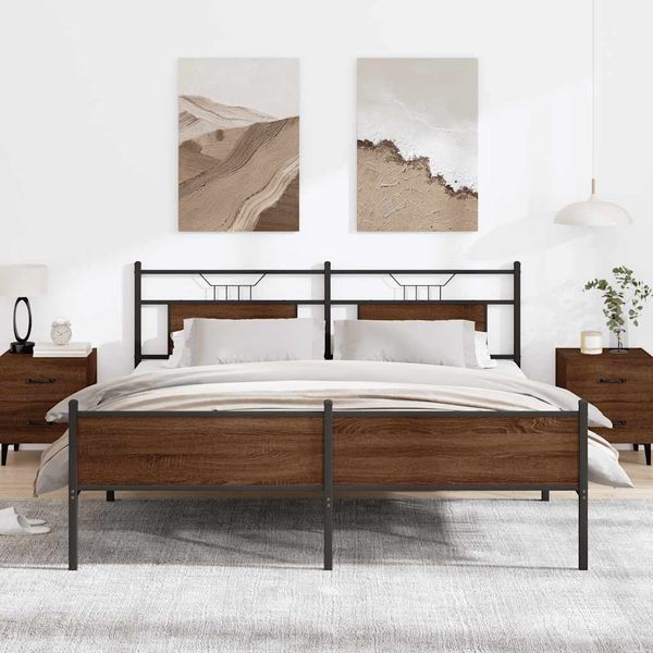 vidaXL Kovový posteľný rám bez matraca hnedý dub 160x200 cm