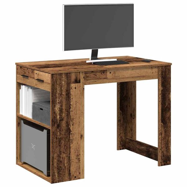 vidaXL Stolík so zásuvkou a policou staré drevo 102x62x77,5 cm