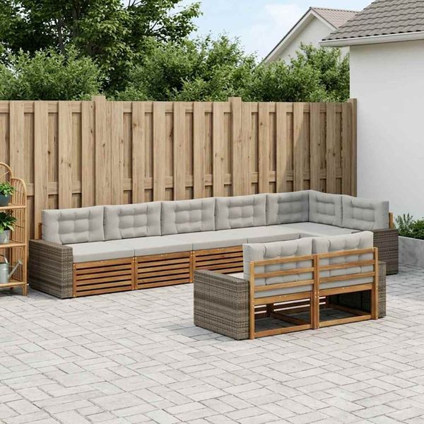 vidaXL Záhradná súprava gaučov s vankúšom 8 pcs Prírodná a svetlosivá