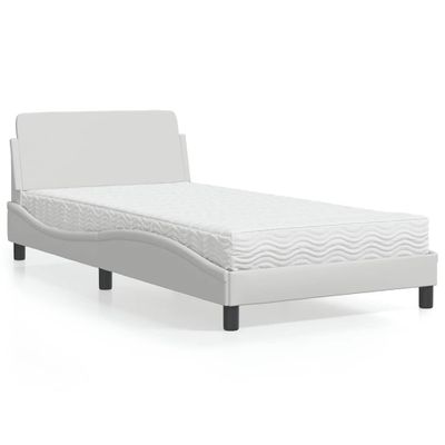 vidaXL Posteľ s matracom Dover biela 100x200 cm umelá koža