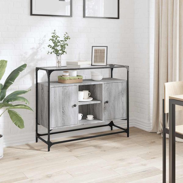 vidaXL TV skrinka sklenená doska sivá sonoma 98x35x81 cm kompoz. drevo