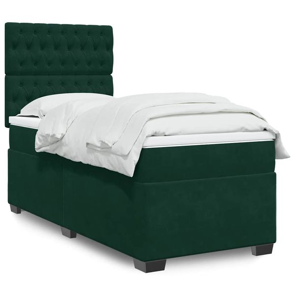 vidaXL Posteľný rám boxsping s matracom tmavozelený 90x190 cm zamat