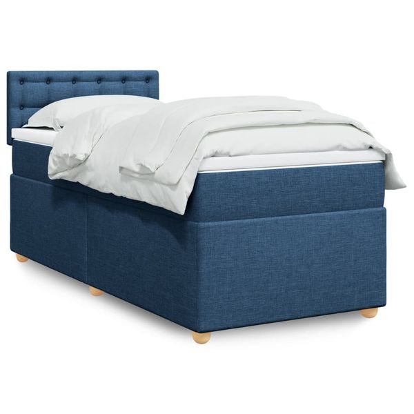vidaXL Posteľný rám boxspring s matracom modrý 90x190 cm látka