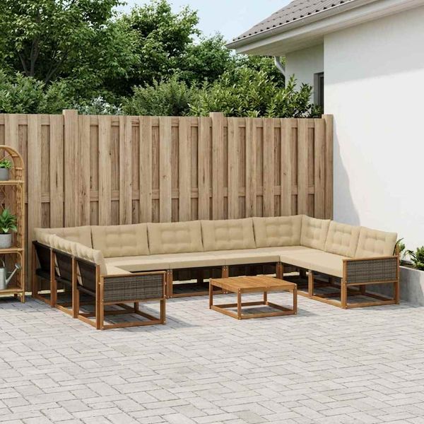 vidaXL Záhradná súprava gaučov s vankúšom 10 pcs Prírodná a béžová