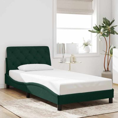 vidaXL Rám postele bez matraca tmavozelený 100x200 cm zamat