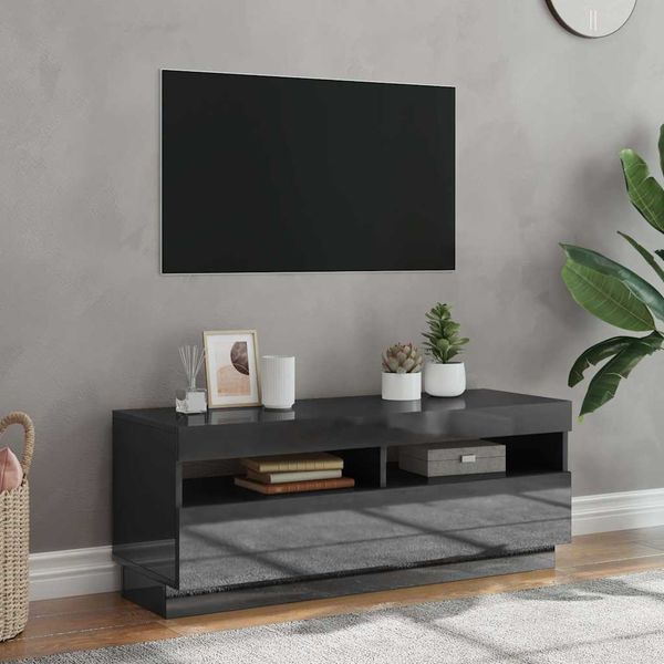 vidaXL TV skrinka s LED svetlami lesklá sivá 100x35x40 cm