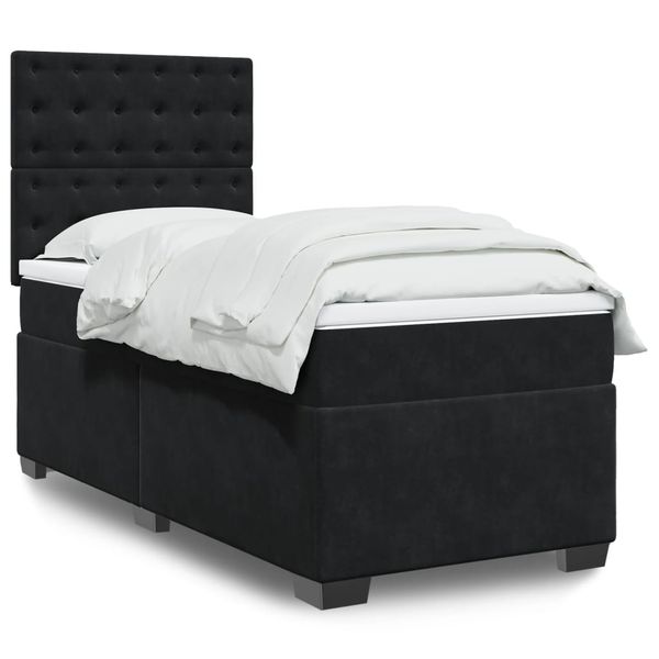 vidaXL Posteľný rám boxspring s matracom čierny 90x200 cm zamat