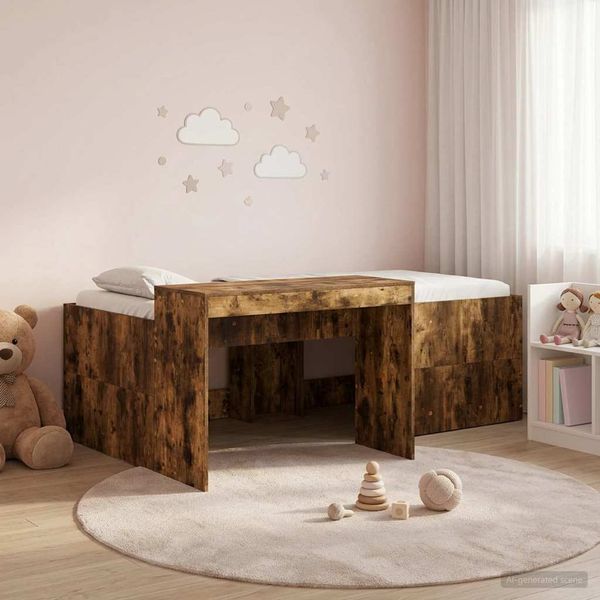 vidaXL Detská vysoká posteľ s pultom Dymový dub 80 x 200 cm