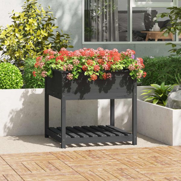 vidaXL Kvetináč s policou sivý 82,5x82,5x81 cm masívna borovica