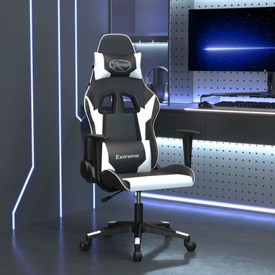 VidaXL Masážne herné kreslo čiernobiele umelá koža