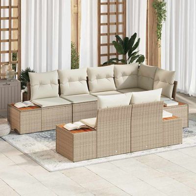 vidaXL Súprava záhradných pohoviek 7 pcs Béžová a krémová Polyratan