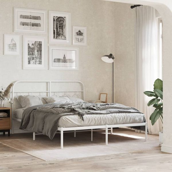 vidaXL Kovový rám postele s čelom biely 135x190 cm
