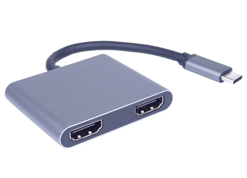 MST adaptér USB-C na 2x HDMI, USB3.0, PD, 4K, FHD