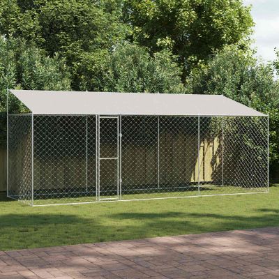 vidaXL Klietka pre psa s strechou Strieborná 600 x 200 x 256 cm
