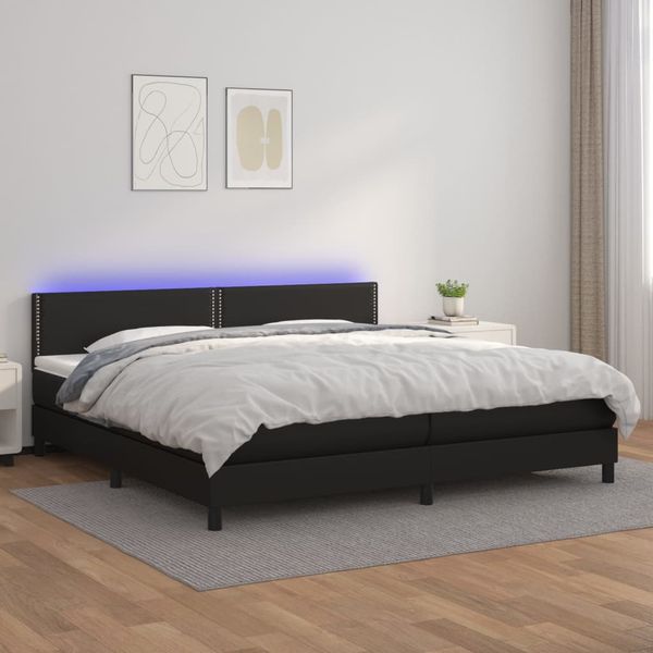 vidaXL Boxspring posteľ s matracom a LED čierna 200x200 cm umelá koža
