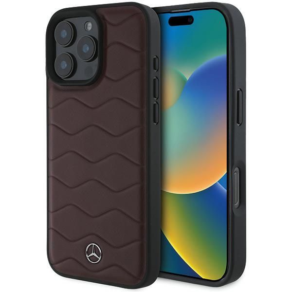 Puzdro Mercedes pre iPhone 16 Pro Max 6,9" MEHCP16X23RWRSR Hardcase MB Waves Koža červená