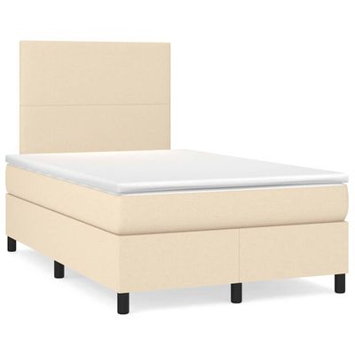 vidaXL Boxspring posteľ s matracom a LED krémová 120x190 cm látka