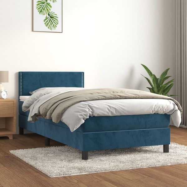 vidaXL Posteľný rám boxsping s matracom tmavomodrý 80x200 cm zamat