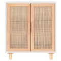 vidaXL Komoda biela 60x30x70 cm masívna borovica a prírodný ratan