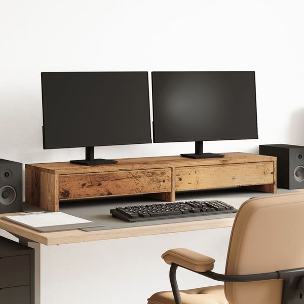 vidaXL Stojan na monitor a zásuvky staré drevo 100x27x15cm borovica