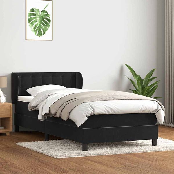 vidaXL Box Spring Posteľ s matracom Čierna 100x220 cm Zamat