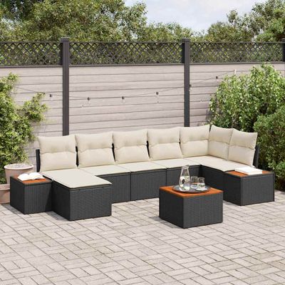 vidaXL Súprava záhradných pohoviek s vankúšom 8 pcs Čierna Poly ratan