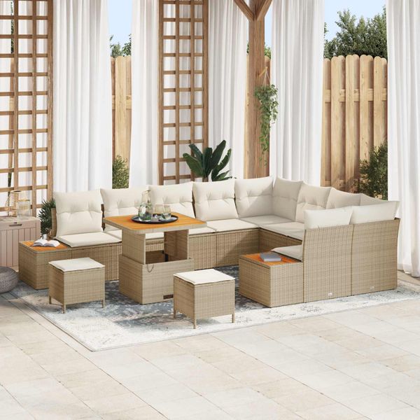 vidaXL Súprava záhradných pohoviek s vankúšom 12 pcs Béžová a krémová