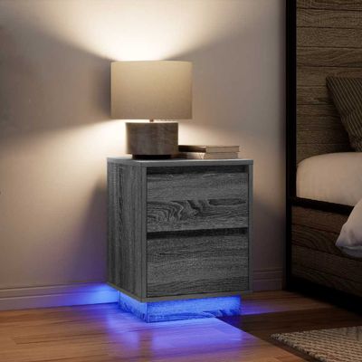 vidaXL Nočné skrinky s LED osvetlením 2 ks Sivá Sonoma 38x34x50 cm