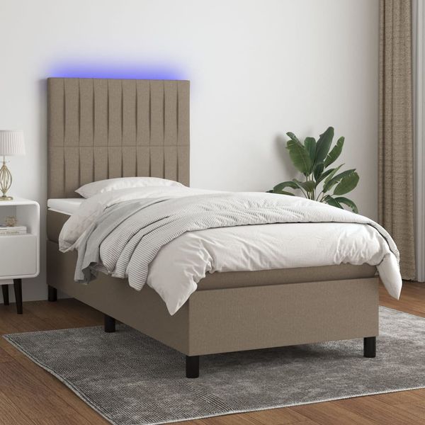 vidaXL Posteľ boxsping s matracom a LED sivohnedá 80x200 cm látka