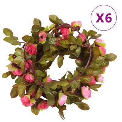 vidaXL Kvetinové girlandy 6 ks, ružové 215 cm