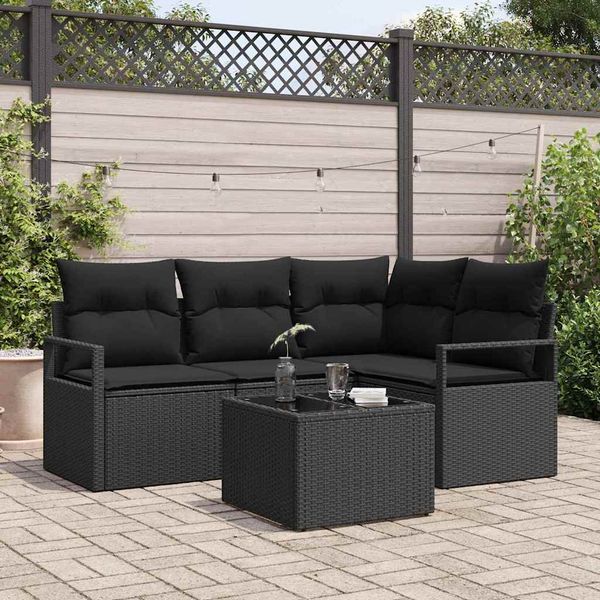 vidaXL Sada pohoviek s vankúšom s úložiskom 5 pcs Čierna polyratan