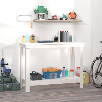 vidaXL Pracovná lavica biela 110x50x80 cm masívna borovica