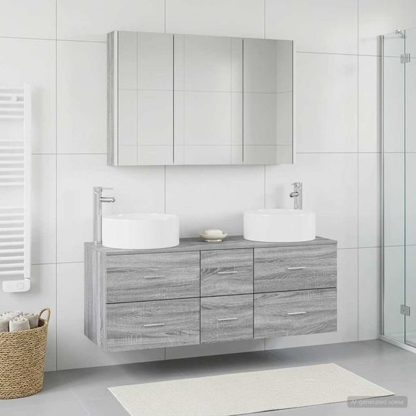 vidaXL Sada kúpeľňového nábytku 4 pcs Sivý Sonoma