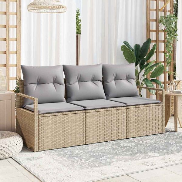 vidaXL Sada pohoviek 3 pcs Béžová polyratan