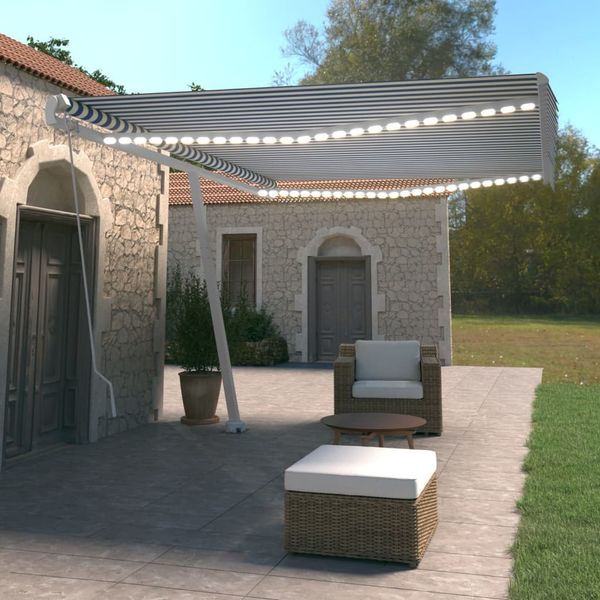 vidaXL Ručne zaťahovacia markíza s LED 500x350 cm modrá a biela