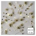 LED vianočná girlanda – zlaté guľky s hviezdkami, 1,9 m, 2x AA, vnútorné, teplá biela, časovač