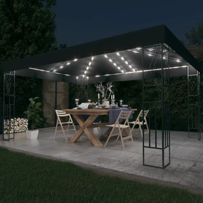 vidaXL Altánok s LED reťazou 3x4 m, antracitový, látka