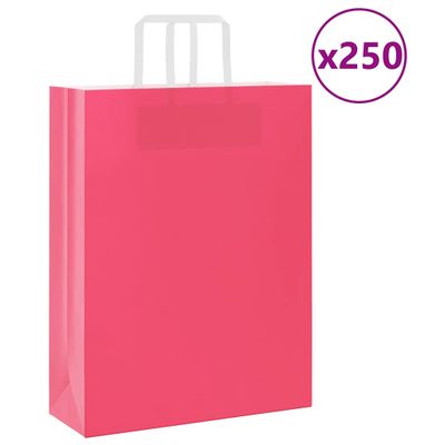 vidaXL Papierové tašky 250 ks s rúčkami, ružové, 32x12x42 cm
