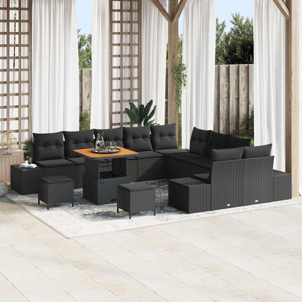 vidaXL Súprava záhradných pohoviek s vankúšom 13 pcs Čierna Poly ratan