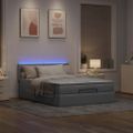 VidaXL Osmanská posteľ s matracom a LED svetlosivá látka 140x200 cm