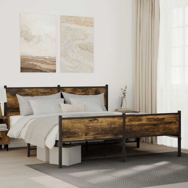 vidaXL Kovový posteľný rám bez matraca dymový dub 160x200 cm