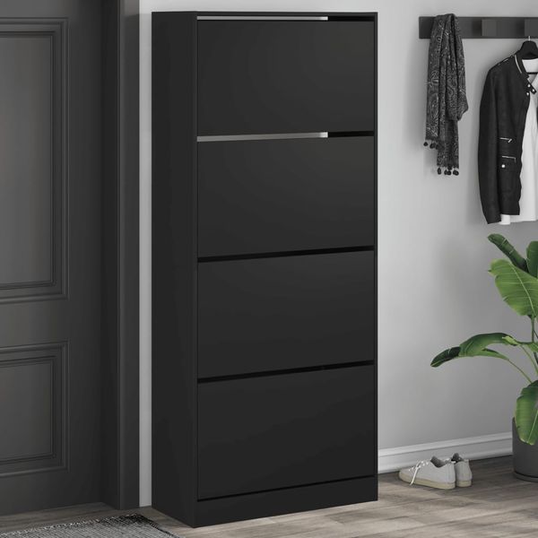 vidaXL Botník so 4 výklopnými zásuvkami čierny 80x34x187,5 cm