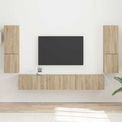 vidaXL Zostava TV skriniek Nástenný 4 pcs Sonoma dub Kompozitné drevo