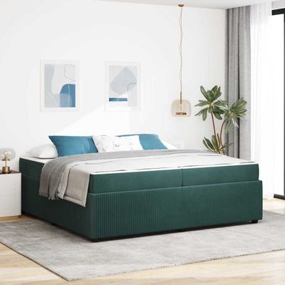 vidaXL Rám postele Tmavozelená 200 x 200 cm látka