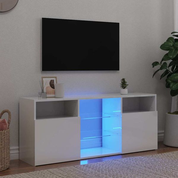 vidaXL TV skrinka s LED svetlami lesklá biela 120x30x50 cm