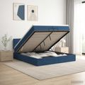 vidaXL Ottoman posteľ s matracom a LED Modrá 200 x 200 cm Látka