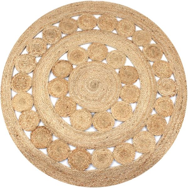 vidaXL Pletený okrúhly jutový koberček s dizajnom, 120 cm