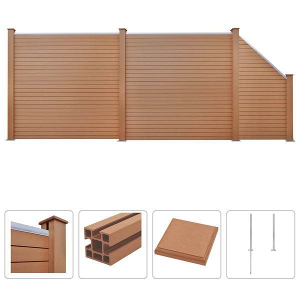 vidaXL Oplotenie 2 štvorcové 1 šikmý panel drevoplast 451x187 cm hnedé